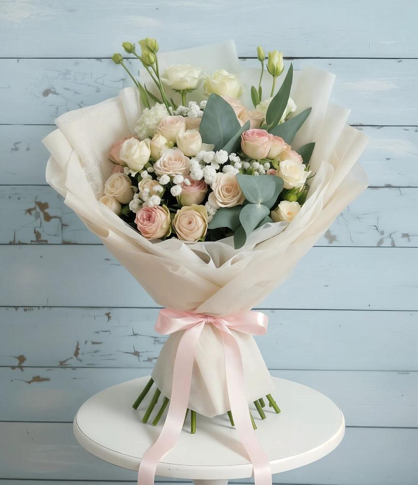 Букет цветов из: Розы и Лизиантусы в Сосновке