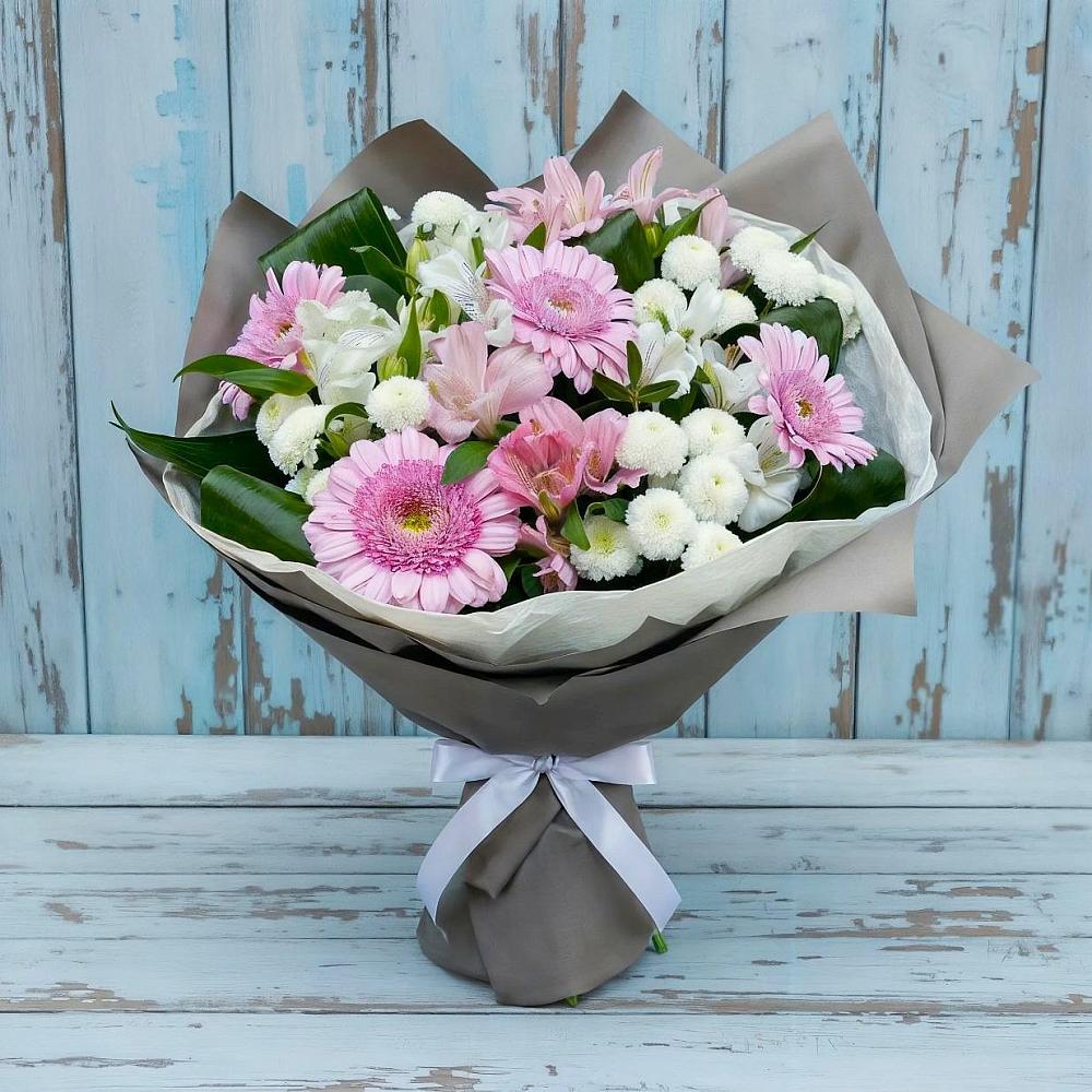 Букет цветов из: Герберы, Альстромерии и Хризантемы в Сосновке